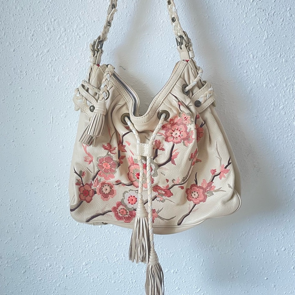 Isabella Fiore Zen Garden Leather Embroider Shoulder Bag